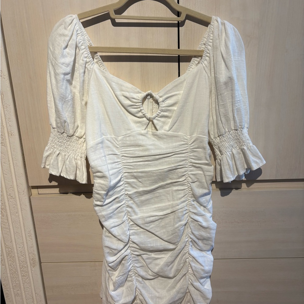 Chic Off-White Ruched Mini Dress - Picture 2 of 2